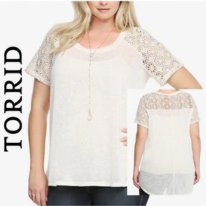 Torrid Crochet Lace Inset Hi-Lo Tee size 1